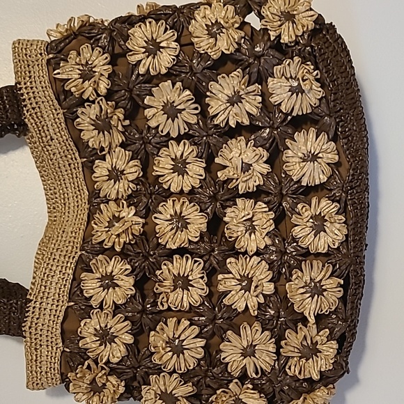 Handcrafted hand woven rafia summer purse /bag brown/cream good size zip closure - Picture 2 of 7